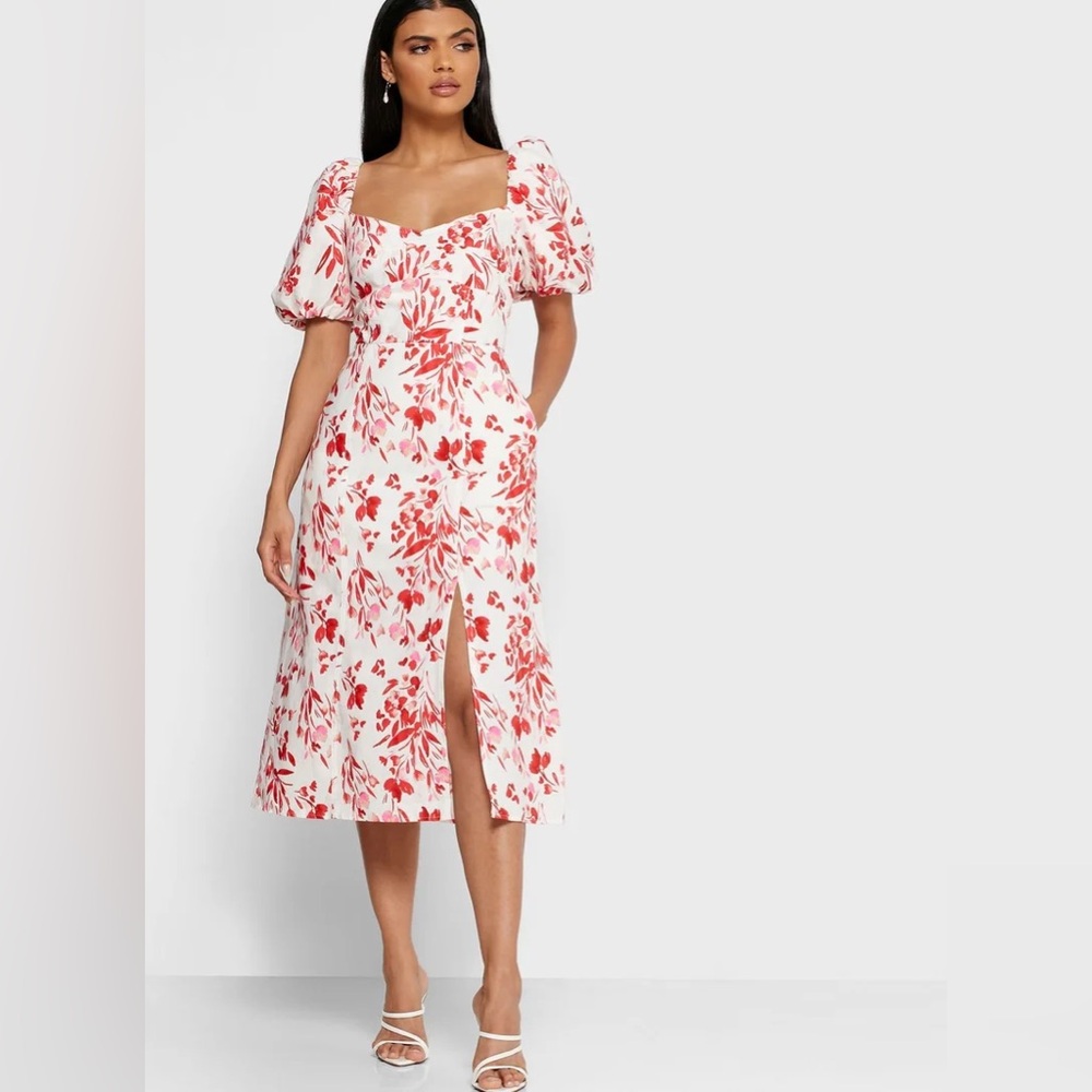 BANANA REPUBLIC Puff Sleeve Side Slit Dress size 2